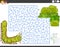 Maze educational game with cartoon caterpillar and meadow