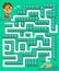 Maze game, activity for children. Game for kids. Help the boy catch the caterpillar in the cabbage garden. Vector