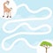 Maze game for children. Draw a line and feed cute giraffe. Help the giraffe to find tree. Activity exercise for kindergarten