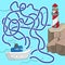 Maze game for children. Help the boat get to the lighthouse.