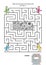 Maze game for kids with flowers, pencils and coloring