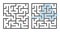 Maze game. Logic game labyrinth, square shapes brainteaser and solution, childrens puzzle exercise with entry and exit