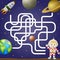 Maze game template with space and astronaut, background