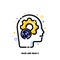 Maze and gear icon for concept of overcoming business challenges with artificial intelligence AI. Flat filled outline style. Pixel