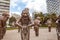 A-maze-ing Laughter bronze sculpture by Yue Minjun, located in Morton Park in Vancouver, British Columbia. Giant laughing statues