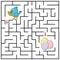 Maze or Labyrinth for Children with cartoon Bird. Find right way to the Eggs. Answer under the layer. Square puzzle Game.