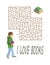 Maze or labyrinth game for children poster. Boy with glasses loo