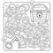 Maze or Labyrinth Game for Preschool Children. Puzzle. Tangled Road.  Coloring Page Outline Of Cartoon key and closed treasure
