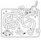 Maze or Labyrinth Game for Preschool Children. Puzzle. Tangled Road. Matching Game. Coloring Page Outline Of Cartoon Cat with food