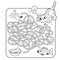 Maze or Labyrinth Game for Preschool Children. Puzzle. Tangled Road. Matching Game. Coloring Page Outline Of Cartoon Cat with food