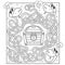 Maze or Labyrinth Game for Preschool Children. Puzzle. Tangled Road. Whose key to the treasure? Coloring Page Outline Of Cartoon