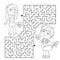 Maze or Labyrinth Game. Puzzle. Coloring Page Outline Of cartoon boy with heart and cute girl. Valentine`s day. Coloring book for