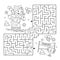 Maze or Labyrinth Game. Puzzle. Coloring Page Outline Of cartoon boy skiing. Winter sports. Coloring book for kids