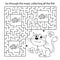 Maze or Labyrinth Game. Puzzle. Coloring Page Outline Of cartoon cat with fish. Coloring book for kids