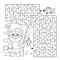 Maze or Labyrinth Game. Puzzle. Coloring Page Outline Of cartoon cat with fishing rod. Fun fisher. Coloring book for kids