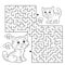 Maze or Labyrinth Game. Puzzle. Coloring Page Outline Of cartoon cat with kitten. Coloring book for kids