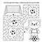 Maze or Labyrinth Game. Puzzle. Coloring Page Outline Of cartoon cat with soccer ball. Football. Sport activity. Coloring book for