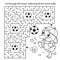 Maze or Labyrinth Game. Puzzle. Coloring Page Outline Of cartoon duck or duckling with soccer ball. Football. Sport. Coloring book