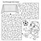 Maze or Labyrinth Game. Puzzle. Coloring Page Outline Of cartoon duck or duckling with soccer ball. Football. Sport. Coloring book