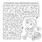 Maze or Labyrinth Game. Puzzle. Coloring Page Outline Of cartoon fun boy with basket. Little mushroom picker. Coloring book for