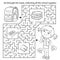 Maze or Labyrinth Game. Puzzle. Coloring Page Outline Of cartoon girl with school supplies. Coloring book for kids