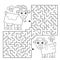 Maze or Labyrinth Game. Puzzle. Coloring Page Outline Of cartoon goat with goatling or kid. Farm animals with their cubs. Coloring