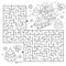 Maze or Labyrinth Game. Puzzle. Coloring Page Outline Of Cartoon happy Bunny sledding. Winter activity. Coloring book for kids