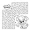 Maze or Labyrinth Game. Puzzle. Coloring Page Outline Of cartoon little dog with bone. Puppy. Coloring book for kids