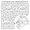 Maze or Labyrinth Game. Puzzle. Coloring Page Outline Of cartoon little dog with bone. Puppy. Coloring book for kids