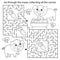 Maze or Labyrinth Game. Puzzle. Coloring Page Outline Of cartoon pig or swine with little piglet. Farm animals with their cubs.