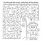 Maze or Labyrinth Game. Puzzle. Coloring Page Outline Of cartoon shepherd with flock of sheep. Farm animals. Coloring book for
