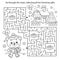 Maze or Labyrinth Game. Puzzle. Coloring Page Outline Of little bear with Christmas tree. New year. Christmas. Coloring book for