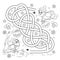Maze or Labyrinth Game. Puzzle. Tangled Road. Coloring Page Outline Of cartoon birds in the winter. Bird feeder. Coloring book for