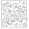 Maze or Labyrinth Game. Puzzle. Tangled Road. Coloring Page Outline Of cartoon birds in the winter. Bird feeder. Coloring book for