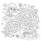 Maze or Labyrinth Game. Puzzle. Tangled road. Coloring Page Outline Of cartoon boy scuba diver with chest of treasure. Marine