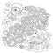 Maze or Labyrinth Game. Puzzle. Tangled road. Coloring Page Outline Of cartoon boy scuba diver with chest of treasure. Marine