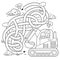 Maze or Labyrinth Game. Puzzle. Tangled road. Coloring Page Outline Of cartoon crawler excavator. Construction vehicles.