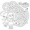 Maze or Labyrinth Game. Puzzle. Tangled road. Coloring Page Outline Of cartoon girl with heart and balloons. Valentine`s day.