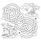 Maze or Labyrinth Game. Puzzle. Tangled road. Coloring Page Outline Of cartoon pirate ship with treasure island. Coloring book for