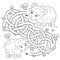 Maze or Labyrinth Game. Puzzle. Tangled road. Coloring Page Outline Of cartoon sheep with little lamb. Farm animals with their