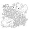 Maze or Labyrinth Game. Puzzle. Tangled road. Coloring Page Outline Of cartoon sheep with little lamb. Farm animals with their