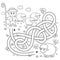 Maze or Labyrinth Game. Puzzle. Tangled road. Coloring Page Outline Of cartoon shepherd with flock of sheep. Farm animals.