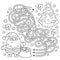 Maze or Labyrinth Game. Puzzle. Tangled Road. Coloring Page Outline Of Santa Claus with gifts bag and Christmas tree. New year.
