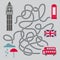 Maze With London Symbols - vector illustration
