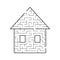 Maze is a nice house. Game for kids. Puzzle for children. Cartoon style. Labyrinth conundrum. Black and white vector illustration