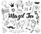 Mazel tov lettering, Jewish holiday hand drawn items set, vector illustration