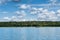 Mazury Lakes view with sailing boat at midday