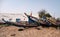 Mbour, Senegal: Colourful fishing boats stranded in the sand