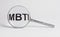 MBTI acronym through magnifying glass. Psychology typology test