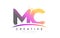 MC M C Letter Logo Design with Magenta Dots and Swoosh